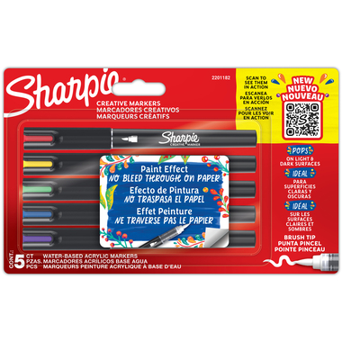 Sharpie Creative Marker Acrylic Paint Brush Tip Pack of 5 Assorted