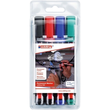 edding 300 Permanent Marker Assorted 4Pcs Set 4-300-4-2