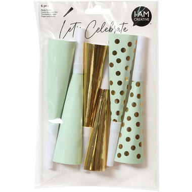 I AM CREATIVE Party Tröten, mint, gold 6010.975 6 Stück