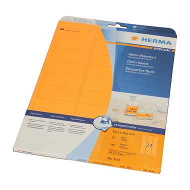 HERMA Etiketten 63.5x29.6mm 5141 neon orange 540 Stück/20 Blatt
