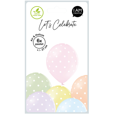 I AM CREATIVE Ballons petits points 27cm 1000-1056 pastel 6 pièces