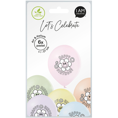I AM CREATIVE Ballons Happy Birthday 27cm 1000-1070 pastel 6 pièces