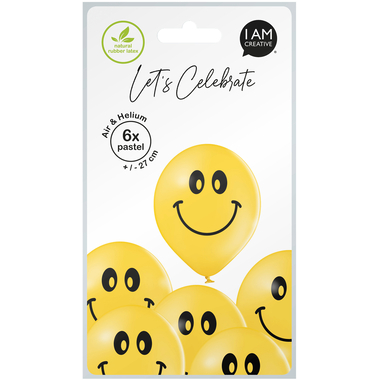 I AM CREATIVE Ballons Smileys 27cm 1000-1071 jaune 6 pièces