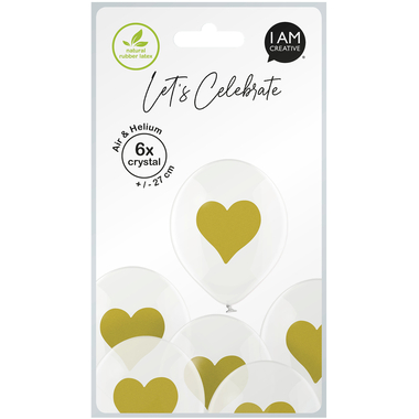 I AM CREATIVE Ballons Cur doré 27cm 1000-1059 transparent 6 pièces
