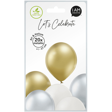 I AM CREATIVE Ballons Metallic Mix 27cm 1000-1058 crème, or, argent 20 pièces