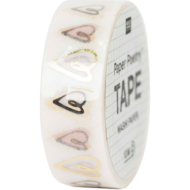 RICO DESIGN Washi Tape Herzen 99001.77.05 puder-gold 15mmx10m