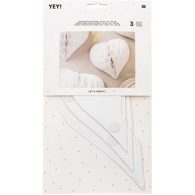 RICO DESIGN Papier alvéolé 20-30cm 99001.71.31 Coeur, blanc 3 pièces