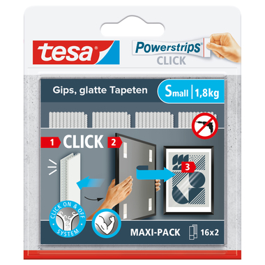 TESA Powerstrips 16x2 bandes 77720-00020 Click Small, bande velcro