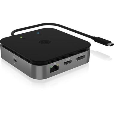 ICY BOX IB-DK408-C41, 7 in 1 Mobil DockingStation USB4® Type-C® auf 1x DisplayPort™ 1.4, 1x HDMI® 2.1, Gigabit LAN, 3x USB 3.2 Gen 2 Type-A, 1x Audiokombo- un
