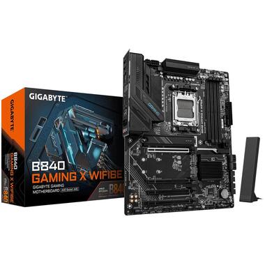 GIGABYTE B840 GAMING X WIFI6E Motherboard - AMD Ryzen 9000 CPUs, 12+2+2 Phases VRM, up to 7600MHz DDR5(O.C), 2xPCIe 4.0 + 1xPCIe 3.0 M.2, Wi-Fi 6E, 2.5GbE LAN, USB 3.2 Gen 2
