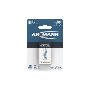 Ansmann Akku Typ 300 NiMH 9V E-Block 270 mAh/2500 mAh, 1 Stück