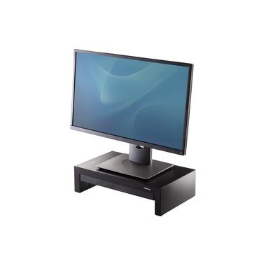 Fellowes Computer Monitor Stand with 3 Height Adjustments - Designer Suites Monitor Riser with Storage Tray - Ergonomic Adjustable Monitor Stand for Computers - Max Weight 18KG/Max Size 21" - Black/Pearl