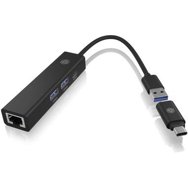 ICY BOX IB-HUB1439-LAN Avec fil USB 3.2 Gen 1 (3.1 Gen 1) Type-A Noir