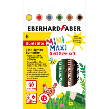 EBERHARD FABER Buntstift 3in1 Jumbo MINI MAXI, 6er Etui