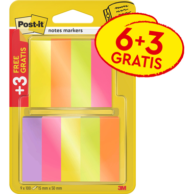 3M 670P6+3 self-adhesive label Rectangle Green, Orange, Pink, Purple, Yellow 9 pc(s)